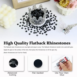 Briskbloom 3000PCS SS16 4mm Resin Flatback Rhinestone, Solid Black Flatback Rhinestones for Nails, Tumblers, Mugs, Bottles, Craft Decoration, Loose Bling Glitter Diamond Stone