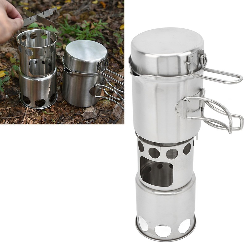 Stainless Steel Cookware Set Portable Camping Stove Cooking Pot Set