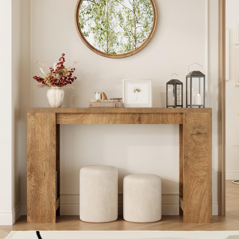 Tohomeor Entryway Console Table, Farmhouse Narrow Sofa Table Behind Couch,