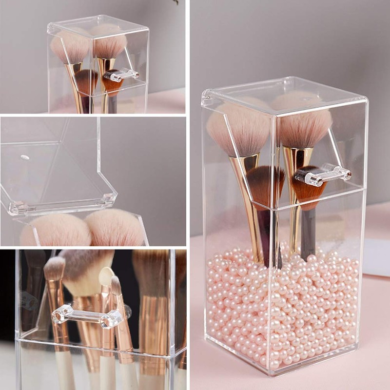 QUUPY Makeup Brush Holder with Lid Clear Acrylic Cosmetic Brush