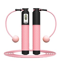 Senshuomy Skipping Rope with Counter,Digital Speed Jump Rope,LCD Display, 3 Display Modes,For Kids Adults Fitness, Adjustable Rope, Weighted & Non-slip Handle for Fitness(Pink)