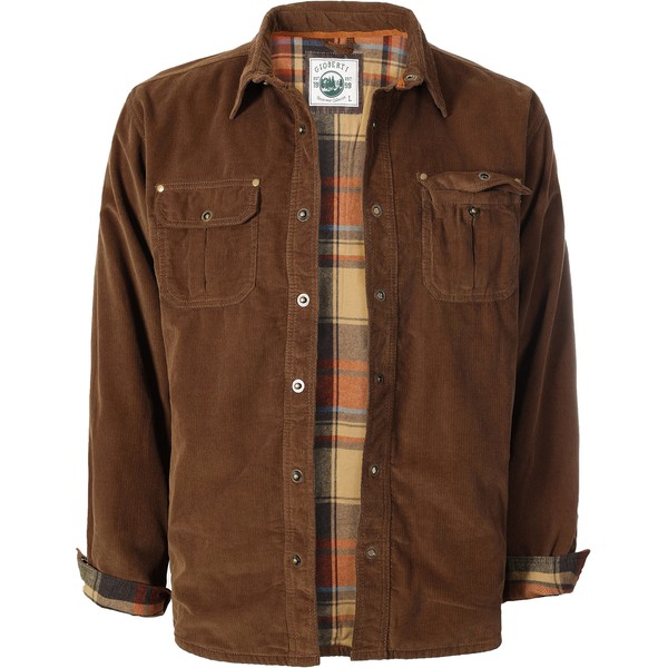 Gioberti Men's 100% Cotton Extremely Soft Corduroy Shirt Jacket with Flannel Lining, Camel, L