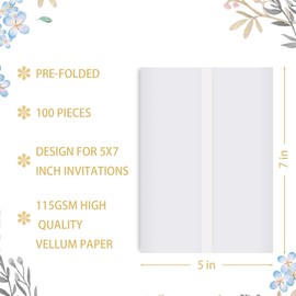 50 Sheets Pre-Folded Vellum Jackets for 5x7 Invitations,Vellum Wraps for 5 x 7 Wedding Invitations,Bulk Transparent Paper Envelope Liners for Wedding Baby Shower Birthday Invitations Cards