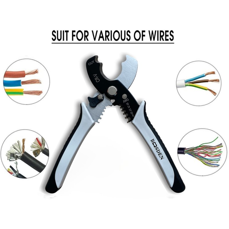 Wire Cutters Stripper, BOOSDEN 8 inch Cable Cutters, Awg Wire