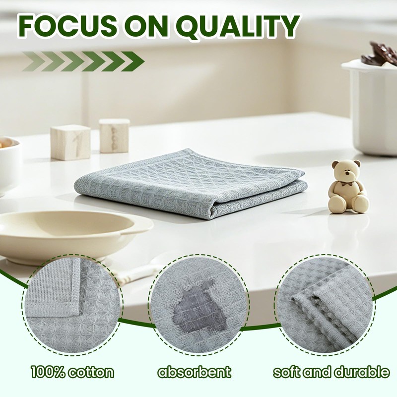 samsto Kitchen Cloths 100% Cotton, Grey Waffle Dish Cloths for