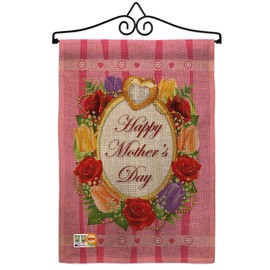 Happy Mother's Day Garden Flag - Set Wall Hanger Family Mom Mama Grandma Love Flowers Parent Sibling Relatives Grandparent - House Banner Small Yard Gift Double-Sided Made In USA 13 X 18.5