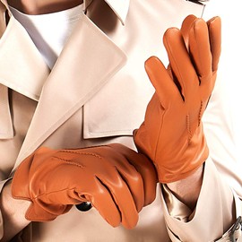 MGGMOKAY Mens Nappa Lambskin Leather Gloves(100% Cashmere Lining),TAN,X-Large