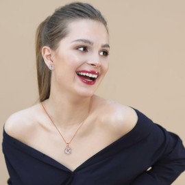 Rumnoke Jewellery Set for Women Cubic Zirconia Jewelry Set Necklace Bracelet and Earrings Set Gifts for Women Rose Gold