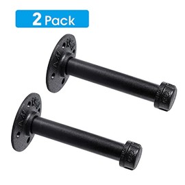 3/4" Industrial Black Iron Pipe Shelf Brackets, Rustic Wall Mounted DIY Shelving Brackets Hanging Custom Pipe Brackets for Floating Shelves (6 Inch, 2)