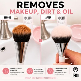 JEGO Cepillo de maquillaje de belleza + paquete limpiador de esponja, paquete de dos botellas de 8 onzas, hipoalergénico, a base de plantas, libre de parabenos y ftalatos, fabricado en los Estados Unidos (2 piezas)