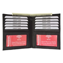 MARSHAL RFID Blocking 2 ID Bifold Hipster Credit Card Wallet Genuine Cowhide Leather (Black)