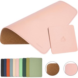 Alfombrilla de ratón de piel, alfombrilla de ratón de madera, doble cara, bordes cosidos, almohadillas impermeables para ordenador portátil, oficina y hogar, 1 paquete, 20,32 cm, EAGZFFI (rosa)