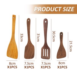 4-Piece Wooden Spatula Set, Wooden Spatula for Serving Rice, Wooden Spatula for Cooking, Heat-Resistant Wooden Cooking Utensils, Wooden Kitchen Utensils, Suitable for Home and Restaurant
