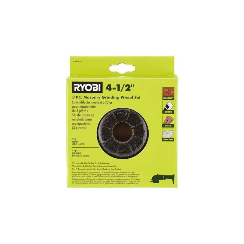 RYOBI 3 PC. 4-1/2"" Masonry Grinding Wheel Set, BLACK