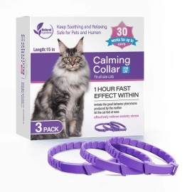 Tcllka Purple Calming Cat Collar Set 3 Pack Adjustable Anxiety Relief Pheromone Collars
