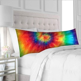 UTF4C Rainbow Tie Dye Body Pillow Cover Machine Washable Adults Soft Cotton with Zipper Cushion Pillowcase for Pregnant Women Long Bed Pillow Bedroom Sofa Home Decor Double Sided, 20" x 54"