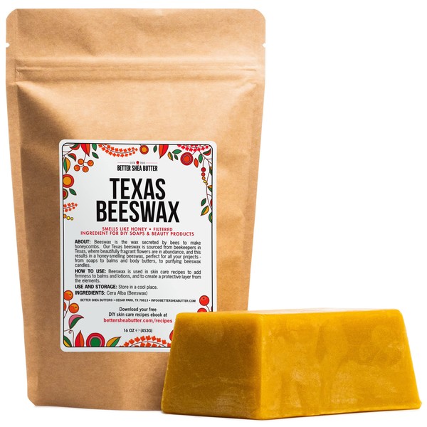 Better Shea Butter Bees Wax for Candle Making | Raw Beeswax for Candles, Food Grade | 100 Pure Beeswax Bar For Lotion Making and Lip Balms Making | 1 lb (16 oz)