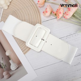 VONMELLI Wide Women's Belt Elastic Vintage Stretchy Belt for Women Fashionable Women's Waist Belt for Dress, White