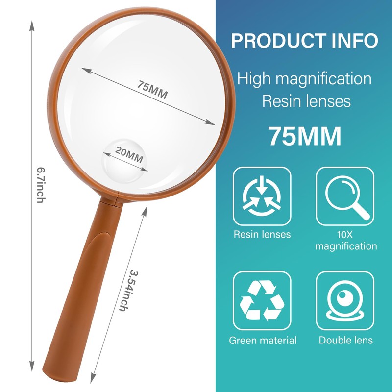 Feosky Handheld Reading Magnifier, 10X 30X Magnifier, 75mm Shatterproof Lens,