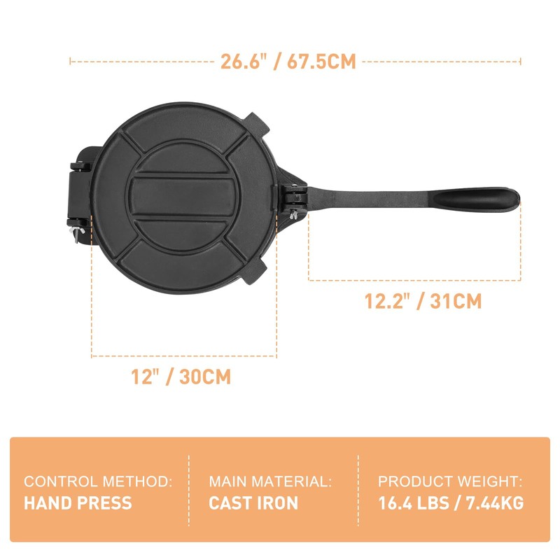 Cast Iron Tortilla Press 12 inch, Heavy Duty Tortilla Pataconera,