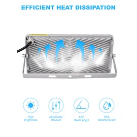 TYCOLIT 2 Packs 300W LED Flood Light-30000LM Outdoor Security Light IP66 Waterproof 6500K Daylight White-120° Lighting Angle 180° Adjustable Bracket for Warehouse Garage Stadium, 300W Daylight white