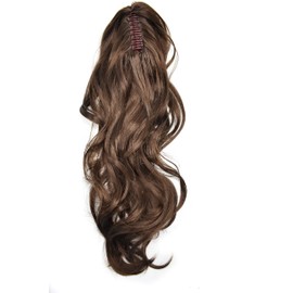 Natural Womens Wavy Chic Claw Jaw Clip Ponytail Flirty Layered Hair Extension 22“ Curly High Temperature Fiber Synthetic Hair Piece For Lady 8# Medium Chestnut Brown