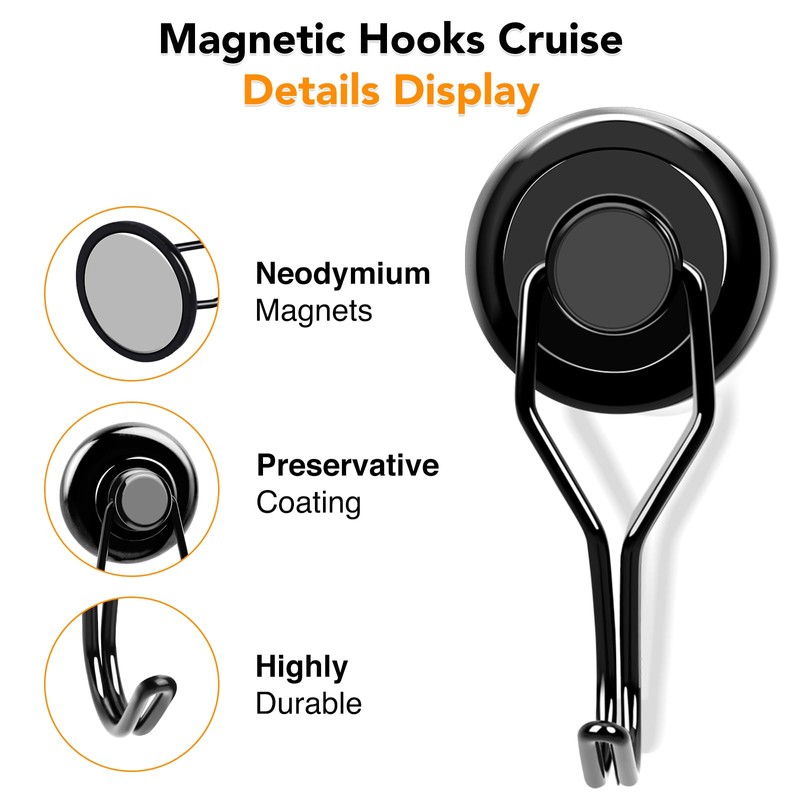 MIKEDE 120 LBS Black Magnetic Hooks, 6 Pack Swivel Swing