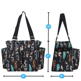 NGIL Small Utility Tote Small Carry on Travel Tote Bags for Women, Women Mini Work Tote Caddy Bag (Wild Feather-black)