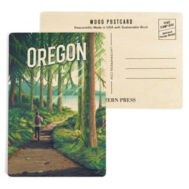 Oregon, Walk In The Woods, Day Hike (4x6 Birch Wood Postcards, 2-Pack Stationary, Rustic Home Wall Decor)