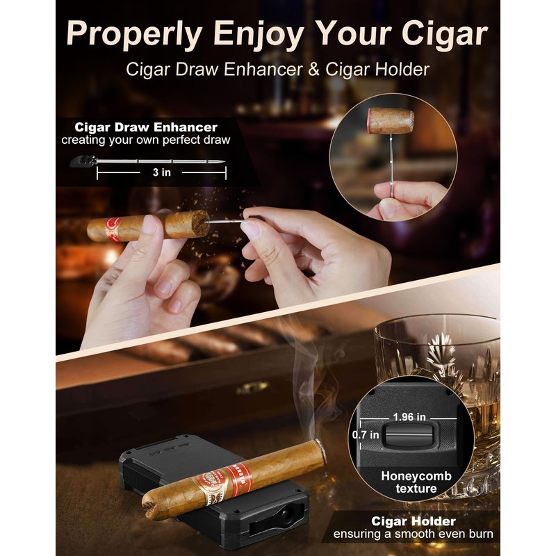 Cigar Lighter, 5- in -1 Torch Lighter, Built-in V-Cut Cigar