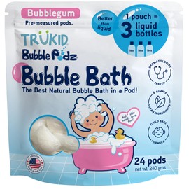 TruKid Bubble Podz Bubble Bath for Kids, Toddlers, & Babies, Tear Free Gentle & Refreshing Bath Bomb for Sensitive Skin with Natural Moisturizers, Non-Toxic, pH Balanced, Bubble Gum Scent (24 Podz)