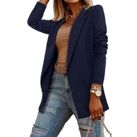 CRAZY GRID Women Casual Blazer Fashion Blazer Jacket Lightweight Lapel Long Sleeve Suit Blazer Open Front Lapel Trendy Work Office Blazer M Deep Blue