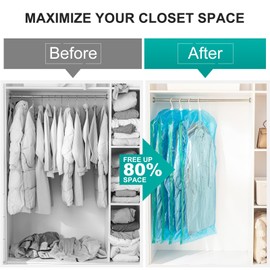 CLEVHOM Hanging Vacuum Storage Bags, 6 Pack Vacuum Sealed Bags for Clothing Coats Jackets, 6 Long, Space Saver Bags, Blue