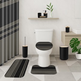 Tayney Striped Grey Black Bathroom Decor and Accessories Set, Shower Curtain and Rug Set with Trash Can, Soap Dispenser, Soap Dish, Toothbrush Holder, Toothbrush Cup, Toilet Brush