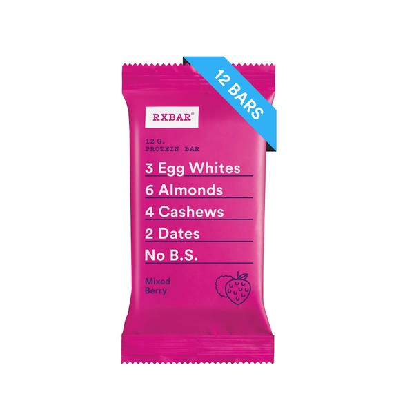 RXBAR Protein Bar, Mixed Berry, 12g Protein, 22oz Box (12 Count)