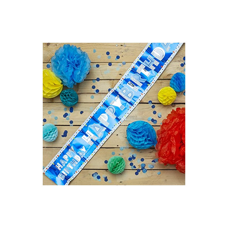 Happy Birthday Blue Recyclable Paper Banner - 2.6m