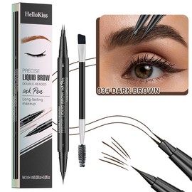 Hellokiss two-pronged eyebrow pencil waterproof and sweat-proof wild eyebrow double-headed 2in1 eyebrow pencil liquid - Color: 03#DARK BROWN