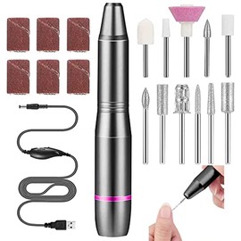 Torno para Uñas, Lima de Uñas Eléctrica, 11 en 1 Taladro de Uñas Eléctrico Profesional, Kit de Taladro Eléctrico 20,000 RPM Velocidad Ajustable Torno Portátil para Uñas, Manicura y Pedicura, Plata y Gris