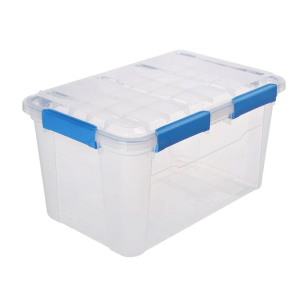 Ezy Storage IP67 Rated 50 Liter Waterproof Plastic Storage Tote with Airtight Lid for Kitchen, Bedroom, Garage, Shed, and Bathroom Storage, Clear