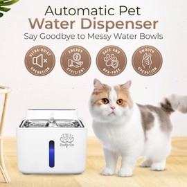 Double Cat™ Dog and Cat Water Fountain, Automatic, 108oz/3.2L, Smart Pet Detection, Wireless, Quiet Operation, LED Light Indicators and Multi-Layer Filtration – Fresh, Clean Hydration!