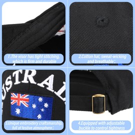 Fiohiros Australia Day Cap, Comfortable and Breathable Australia Day Hat, Summer Sun Hat, Outdoor Sports, Travel Hat, Perfect for Celebrating Australia Day Black