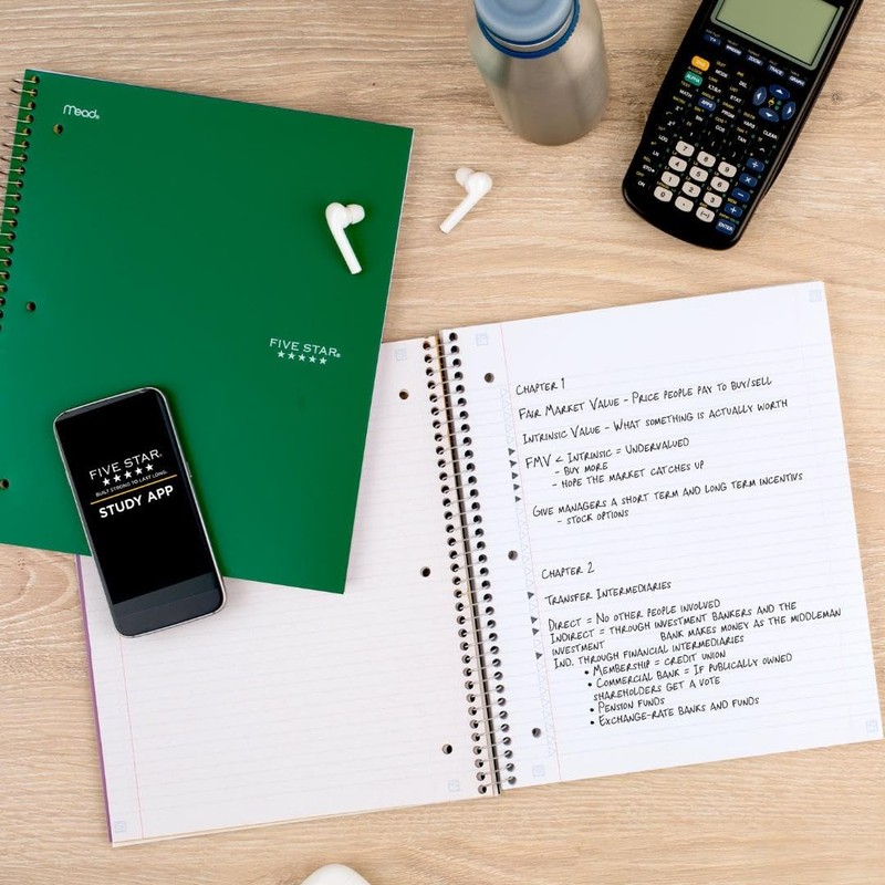 Five Star Spiral Notebook Plus Study App, 1 Subject, College