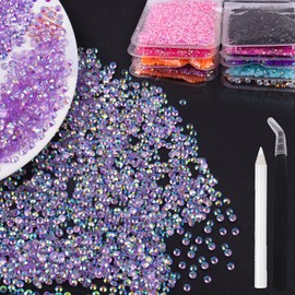 YAEISM 4000PCS Flatbck Rhinestones 3mm AB Resin Flat Back Rhinestone Purple Rose Nail Rhinestones Non Hotfix Crystal Gems with Pickup Pencil and Tweezer for Nail Art DIY Crafts Face Makeup Decorations