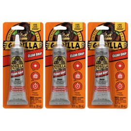 Gorilla Clear Grip Waterproof Contact Adhesive; Fast-Setting; Waterproof; Flexible; Permanent Bond; 3 Ounce Tube; Crystal Clear (Pack of 3)