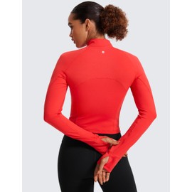 CRZ YOGA Women's Butterluxe Long Sleeve Workout Shirts Half Quarter Zip Sweatshirt Athletic Crop Tops Collared T-Shirts Deep Red Small