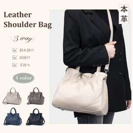 MFFOR Women's Genuine Leather 3-Way Handbag, Crossbody Bag, Crossbody Bag, Lightweight, Stylish, Large Capacity, Soft, Simple, Casual, Handheld, Popular, Commuting to Work, Black