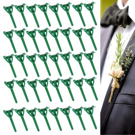 ArrErr 50 Pack Corsage Pins Flower Brooch Floral Boutonniere Brooches Buttonhole Holder Clip for Wedding Bride Groomsmen Boutineer Jewelry DIY Making Craft Party Decor, Green, AE-145