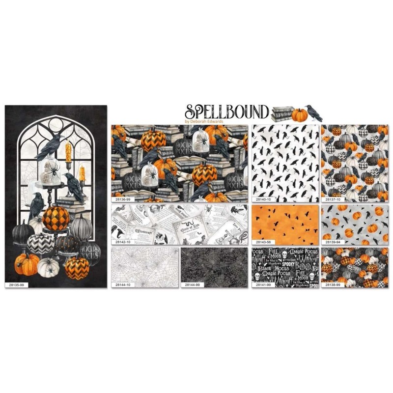Northcott - Spellbound - Mini Crows - Orange, Fabric BTY