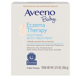 Johnson & Johnson Aveeno Baby Eczema Therapy Soothing Bath Treatment, Colloidal Oatmeal Skin Protectant, Fragrance-Free, 5 Bath Packets per Box (Pack of 5 Boxes), Beige