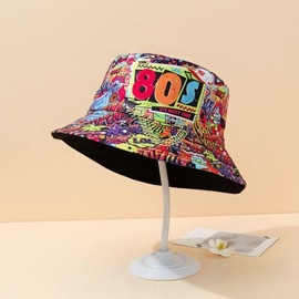 Metaparty Fishing Hat Women Men 80s 90s Style Fashionable Fishing Hat with Necklace Vintage Fishing Hat Double Sided Hiphop Bucket Hat Sun Hat Beach Hat (80S)